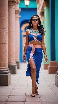 RAW photo, Black and Blush Pink Walk like an Egyptian , Aristocratic, Cobalt Blue and Mint background