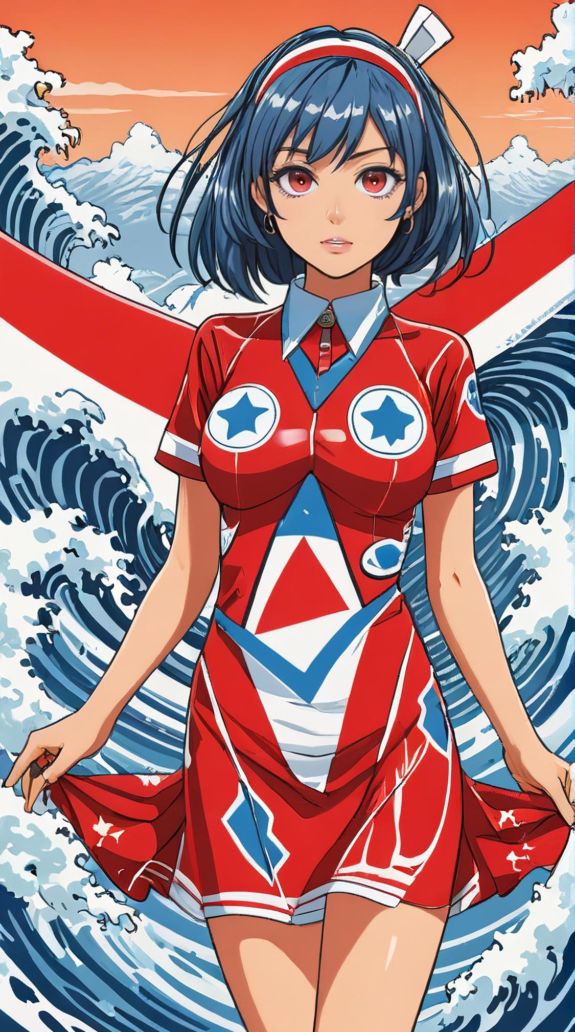 Clever Pakistani Mow Rotom Lifeguard, in Wrap dress, Collar, manga art
