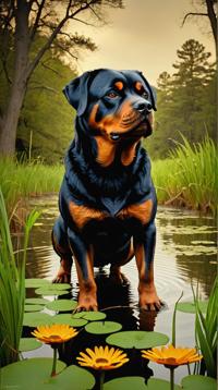 pond, Rottweiler , Horror, Primitivism Art