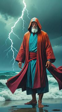 Old Cosplayer Gustave, Monk, Stormy weather, deep focus