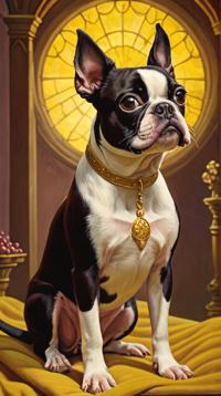 Digital painting, Boston Terrier, Heavenly, by Edmund Leighton