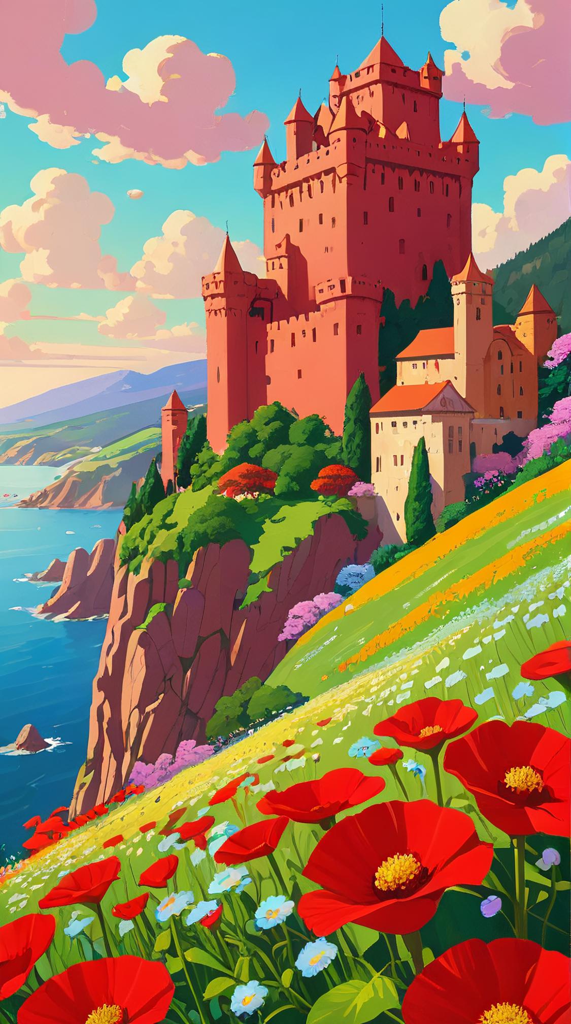 Painting, flowers, landscape of a Homey The Red Keep of King s Landing , Timid