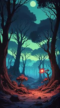 anime art stylized by Ryohei Fuke, Nasty Dwarf Planet Eris , desolate trees, Smoky Conditions