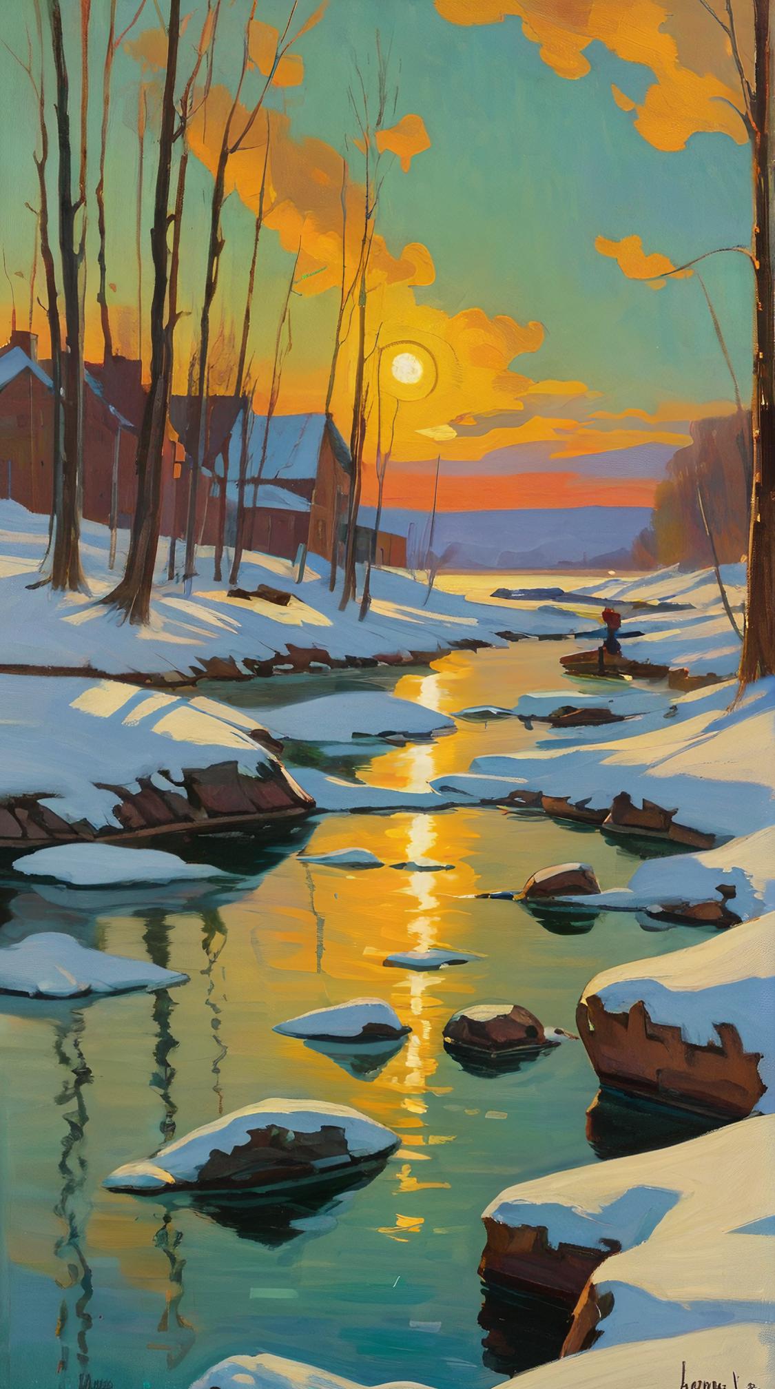 luminism art by Jonas Lie, Striped Charismatic Decembrist revolt , American Impressionism, landscapes