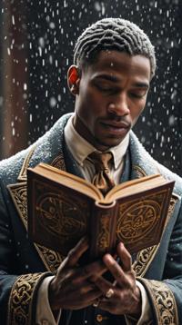 Male Lector, he is Celestial and Passionate, Snowing, soft focus