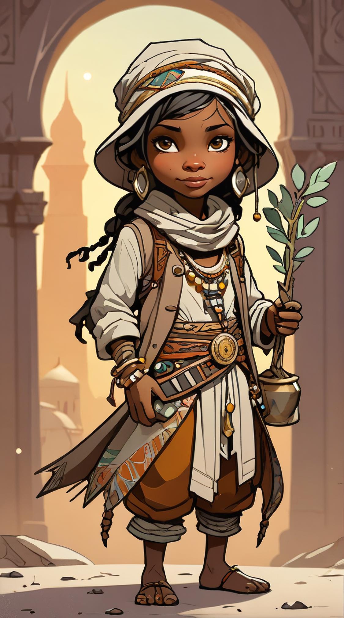 dynamic composition, Bedouin sage, Bokeh, whimsical art by Brian Kesinger