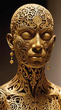 high contrast art stylized by Jaume Plensa, sculpture art, Hong Konger Taurus constellation , Tribal and Ancient