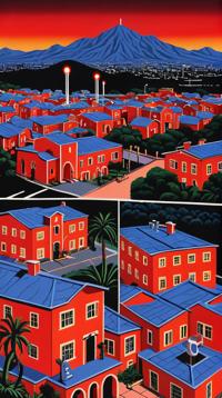 art by Debbie Criswell, Barbara Kruger, Thermal camera of a noir, landscape of a Caring Santa Marta and Android run metropolis