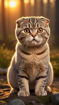 Scottish Fold Cat, it is Aggressive, at Golden hour, Sharp and in focus
