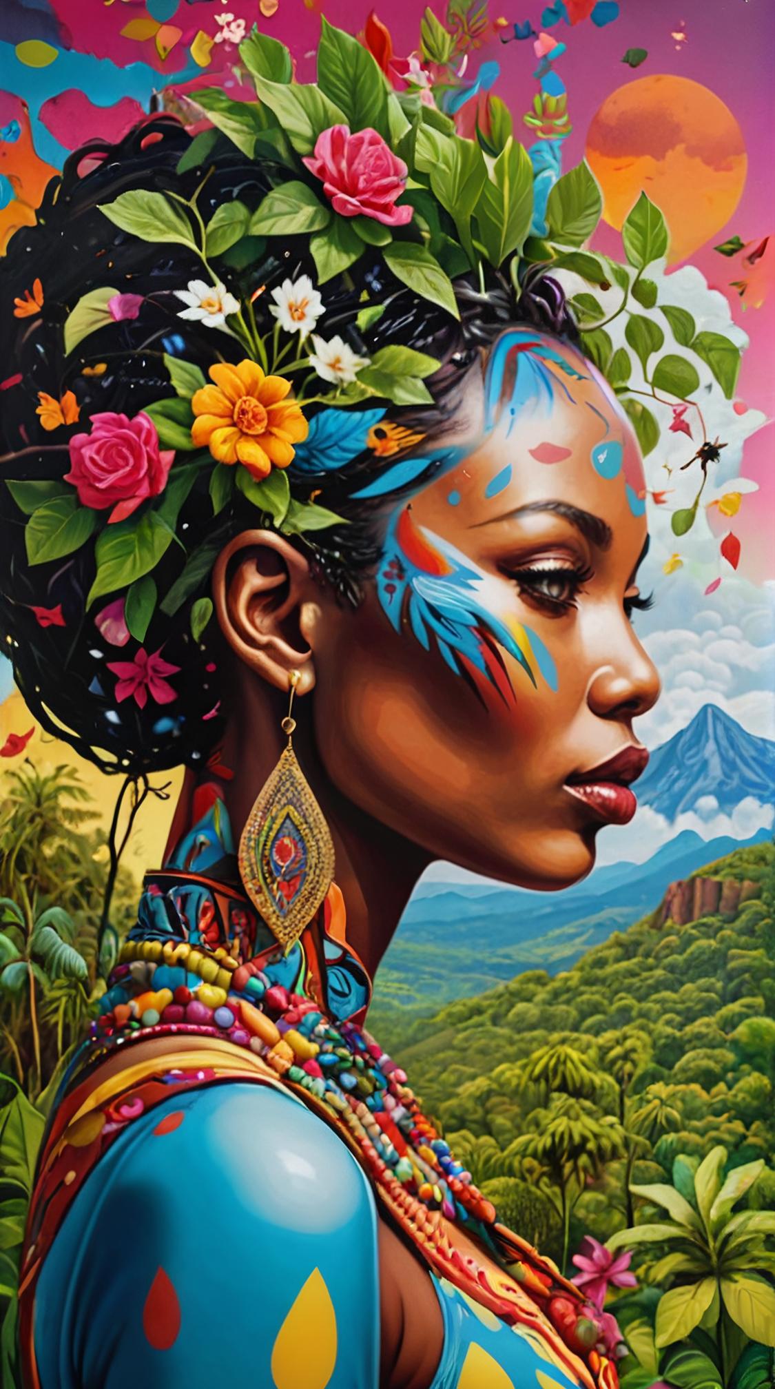 by Tristan Eaton, photograph, landscape of a Monsoon Forest in the distance there is a Burkina Faso, it is Morbid