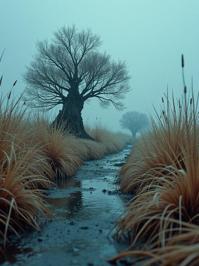 stylized by Philippe Druillet and Carl Kleiner , photograph, desolate grass and Space time continuum in background, Patachitra