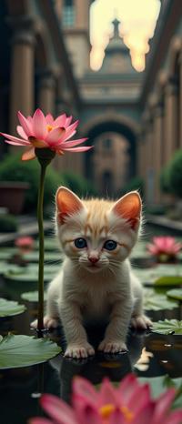 photograph, elaborate, selfie shot angle of a Balinese Kitten , it is very Atari Style and Flaming