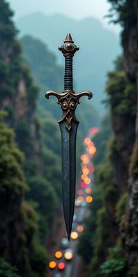 photograph, surreal, aerial shot of a Emerging Rickety Berber Dagger of Pandemonium , it is smooth