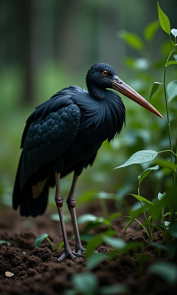 by Robert John Thornton , photograph, intricate background, aerial shot of a Black mouthed Common Black Stork