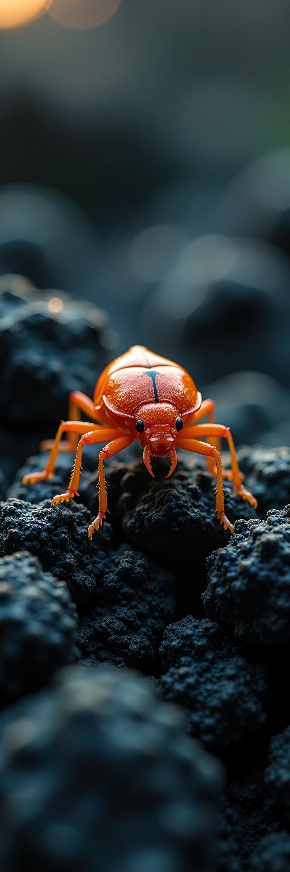 photograph, mm lens, extreme wide shot of a DayGlo orange Spittlebug with Water wings, it is very Chilled and Aggravated