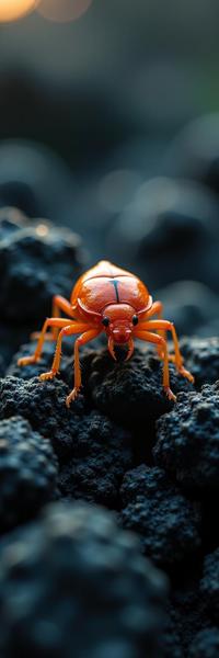 photograph, mm lens, extreme wide shot of a DayGlo orange Spittlebug with Water wings, it is very Chilled and Aggravated