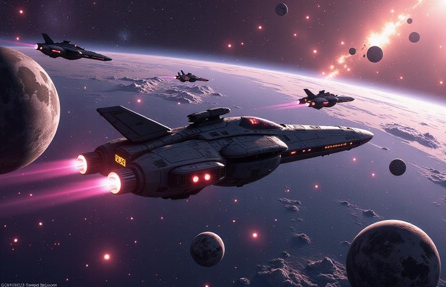 Galactic spaceships, Cosmic landscapes, Futuristic cities, Alien worlds