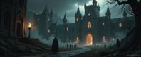 Gothic architecture, Dark fantasy creatures, Ancient ruins, Mysterious artifacts