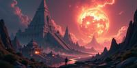 Cosmic explosion, Dark fantasy, Steampunk cityscape, Futuristic architecture