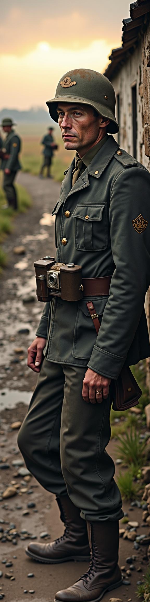 Epic World War Two scenes, Historic Battlefields, Dusty Military Uniforms, Worn Leather Jackets