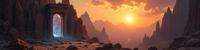 Ancient mystical portal, Forgotten desert ruins, Mysterious hidden chamber, Old dusty library