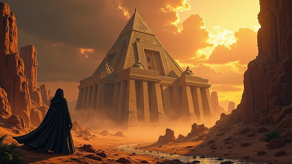 Ancient mystic, Gilded palace, Burning desert, Elegant spaceship