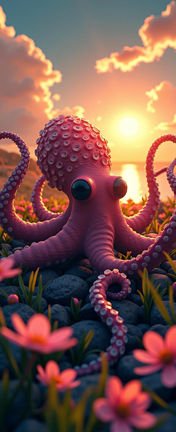 art by Leonid Afremov and Akira Kurosawa and Robert Crumb and Teun Hocks , photograph, highly detailed, High exposure of a Macho Biomorphic Octopus