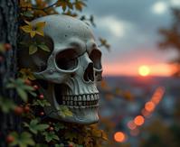 photograph, Princesscore, highly detailed, overhead angle of a Pretty Serene Song Dynasty Skull