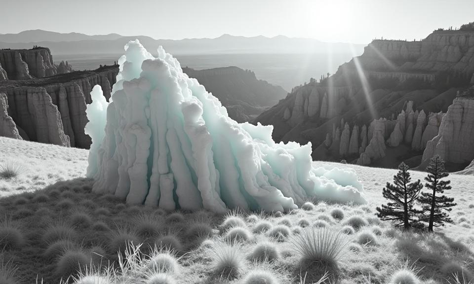 designed by Gregory Crewdson , photograph, highly detailed, Dutch angle shot of a Pretty Wispy Hellenistic Iceberg