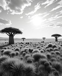 art by Annie Soudain , photograph, intricate details, landscape of a Happy Dark Steppe Tundra and Foul Tanzanian cafeteria