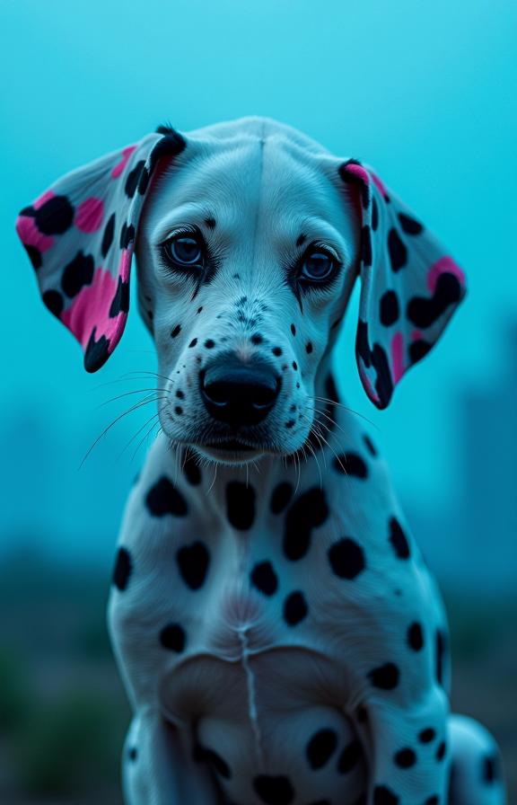 stylized by Charlie Bowater and Terrence Malick and Jean Pierre Ugarte and Hieronymus Bosch , photograph, Liminal dream, Long exposure of a Dalmatian Puppy
