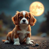 photograph, highly detailed, Long exposure of a Cavalier King Charles Spaniel Puppy of Dragons , it is very Exotic and Mesmerizing
