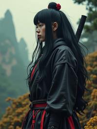 stylized by Joseph Cornell and Vladimir Volegov and Winslow Homer , photograph, concept art, long shot of a Majestic Oversized morbidly obese Japanese Female Ninja