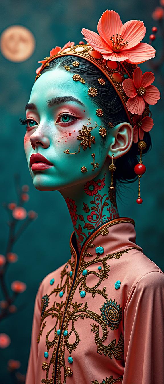stylized by Carlos Quevedo , photograph, concept art, shoulder level shot of a s Art Grumpy Teal and Berry Palestinian Radio galaxy of Charity