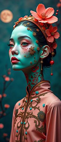 stylized by Carlos Quevedo , photograph, concept art, shoulder level shot of a s Art Grumpy Teal and Berry Palestinian Radio galaxy of Charity