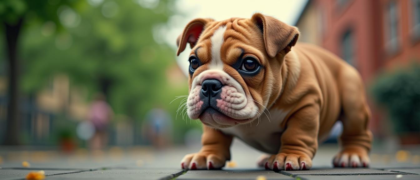 photograph, intricate background, long shot of a Creative Uptight Bulldog Puppy , behance