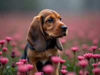 by Stephan Martini re and Brad Kunkle and William Stout , photograph, Depressing, soft focus of a Small Edgy Basset Hound Puppy