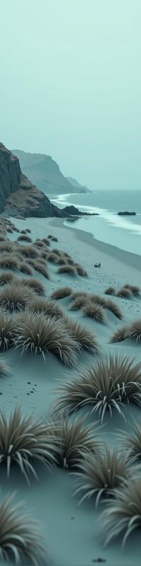 photograph, surreal, landscape of a Misshapen Witty Ghostly Coast in the distance there is The Alhambra, Elevated grass and beach