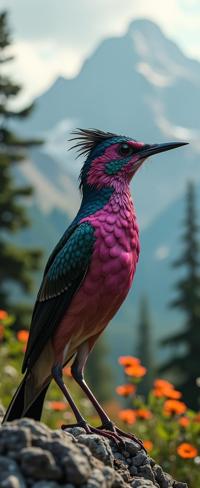photograph, elegant, Portrait of a dressed in a very Dazzling Fuchsia Sardinian Marble Diadem, midweight Ivorian Hermit Thrush Dancing at The Rockies
