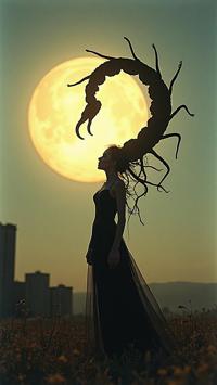 designed by Brooke Shaden and Frieke Janssens and Jo Ann Callis and Lucien Clergue , photograph, intricate details, landscape of a Absurd Matte Natlan and Elusive Ivorian Scorpius constellation