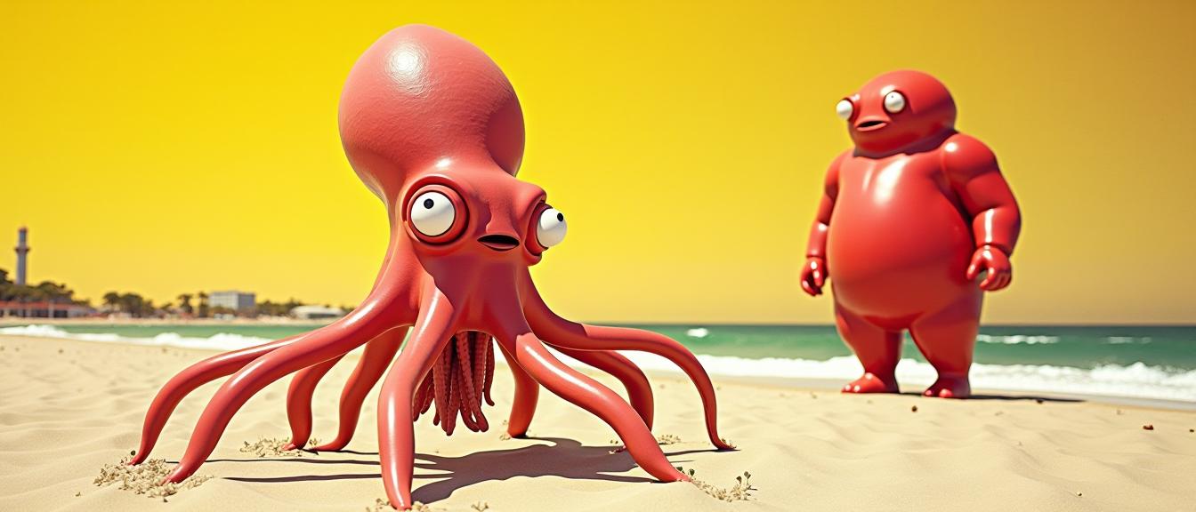 designed by Monia Merlo , photograph, located artistic, body shot of a Elevating Kawaii Giant Squid