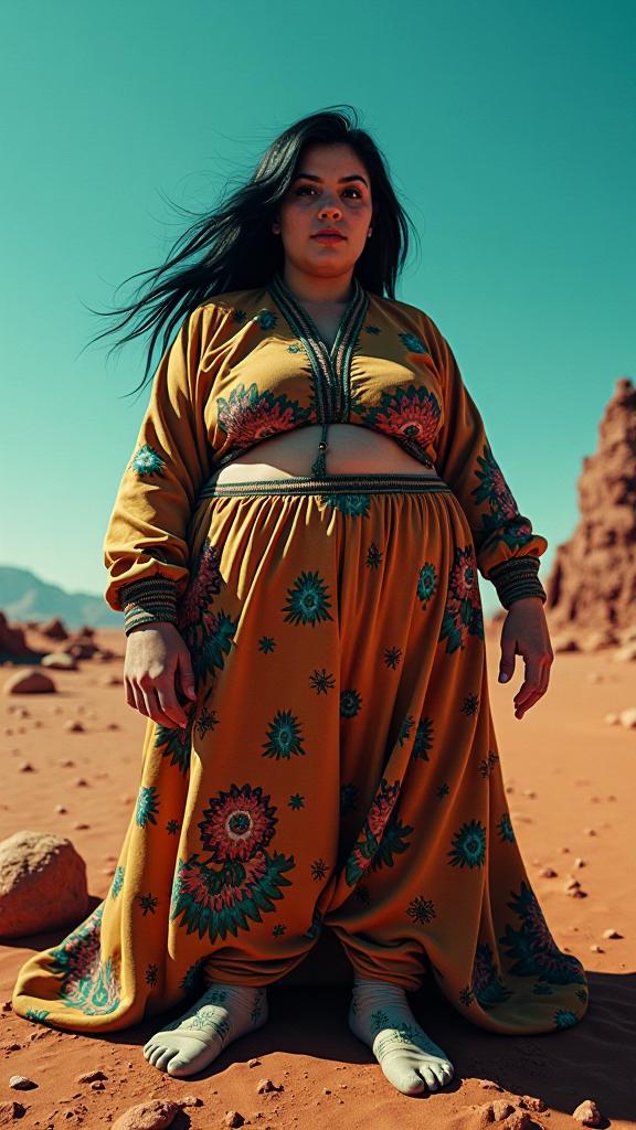 by Hedi Slimane and Archillect and Ernst Haas and Sandy Skoglund , photograph, epic, POV shot of a Injured lowborn morbidly obese Islamic Female Video Game Boss