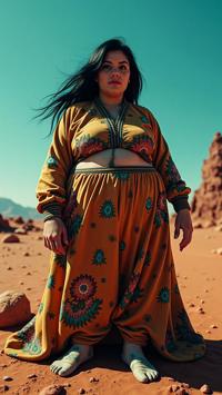 by Hedi Slimane and Archillect and Ernst Haas and Sandy Skoglund , photograph, epic, POV shot of a Injured lowborn morbidly obese Islamic Female Video Game Boss