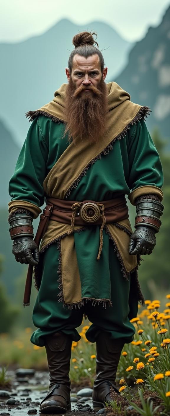 photograph, Vibrant theme , soft focus of a Soft Appealing broad shouldered traditional Dwarven Father Court jester, he is cosplaying as Mercury