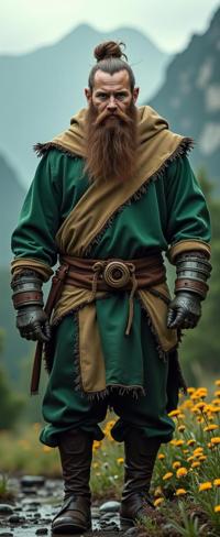 photograph, Vibrant theme , soft focus of a Soft Appealing broad shouldered traditional Dwarven Father Court jester, he is cosplaying as Mercury