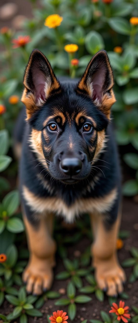 designed by Louise Dahl Wolfe and Ando Fuchs and John Closterman , photograph, magical composition, overhead angle of a Freelance Extreme German Shepherd Puppy with Gator skin details