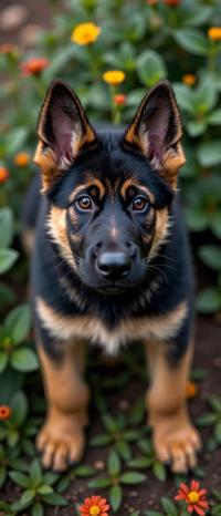 designed by Louise Dahl Wolfe and Ando Fuchs and John Closterman , photograph, magical composition, overhead angle of a Freelance Extreme German Shepherd Puppy with Gator skin details
