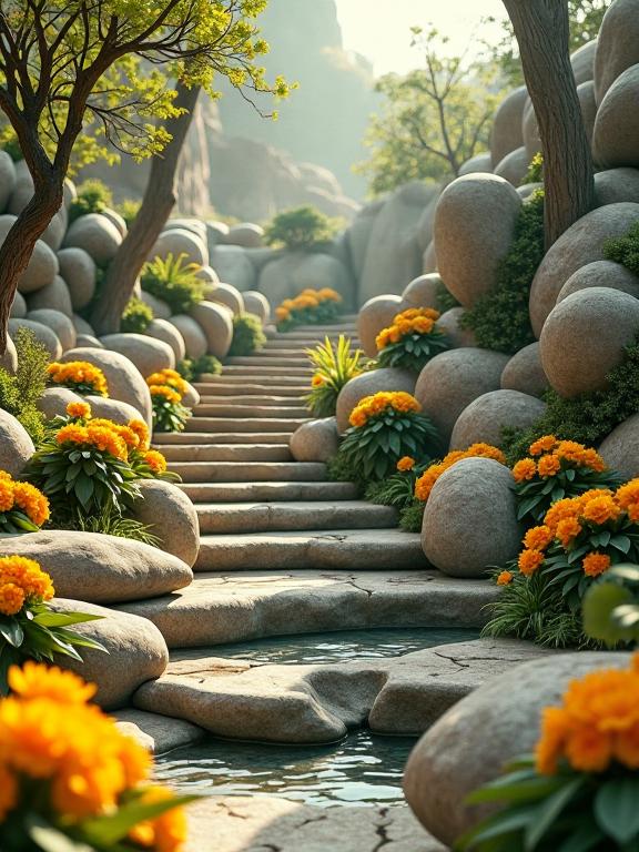 art by Ren Hang , photograph, lush landscapes, establishing shot of a Stone Uninspired Art Deco Salad