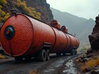 photograph, Rave Fashion, insane details, shot from side of a Charred Secret Song Dynasty Oil tanker