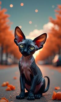 stylized by Victor Mosquera , photograph, highly detailed, close up shot of a Winged Common Black and Pink Sphynx Kitten